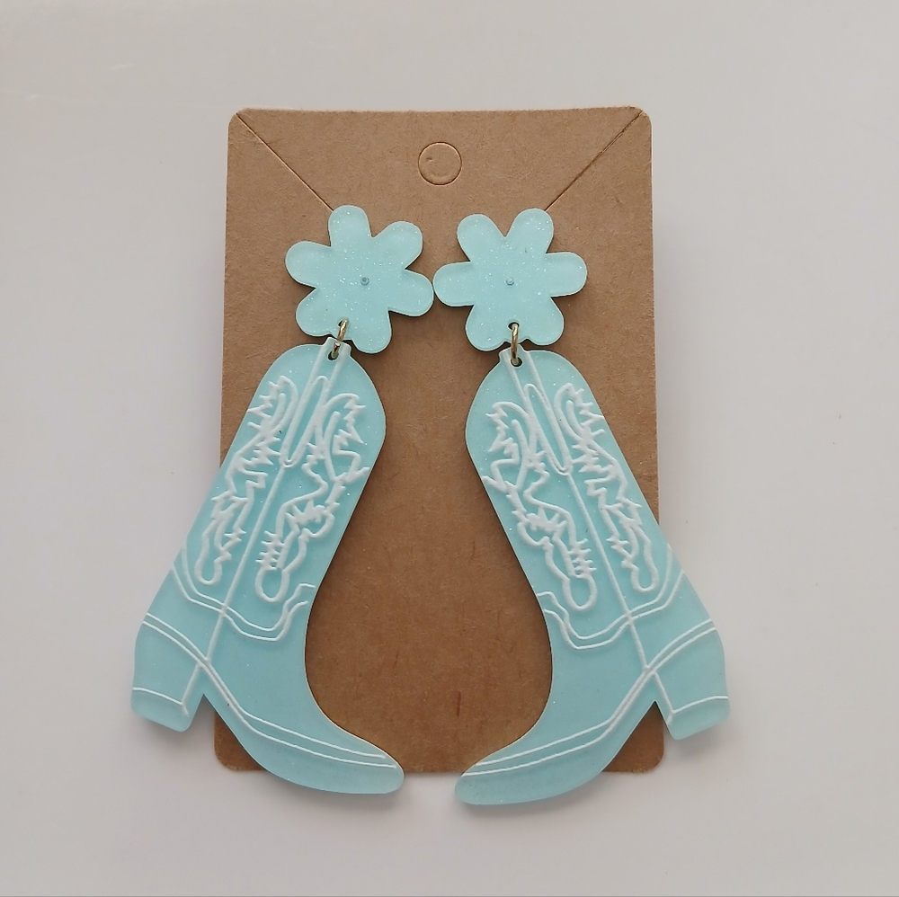 Fashion Jewelry Light Blue Boot Earrings